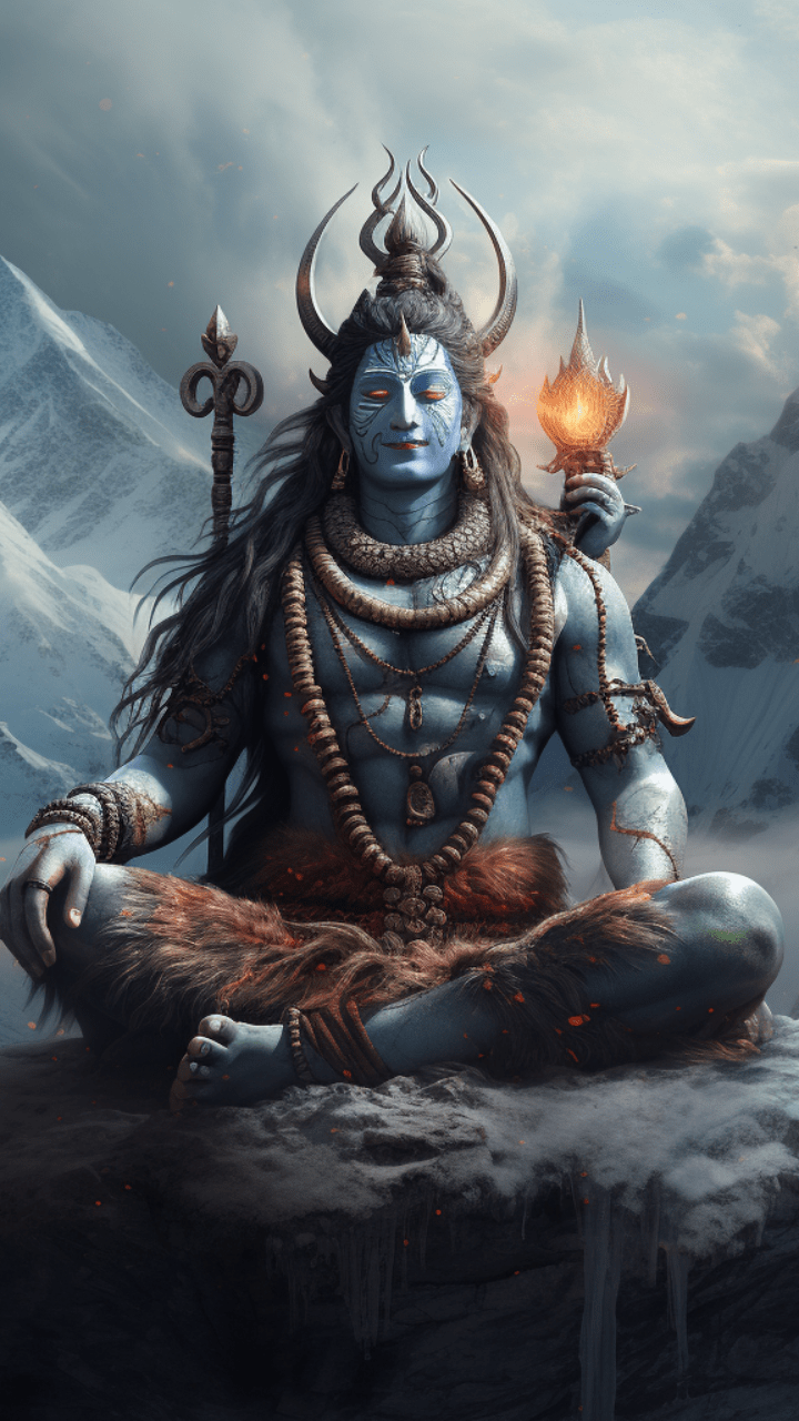 Powerful god Lord Shiva sitting in Himalayas for Pray