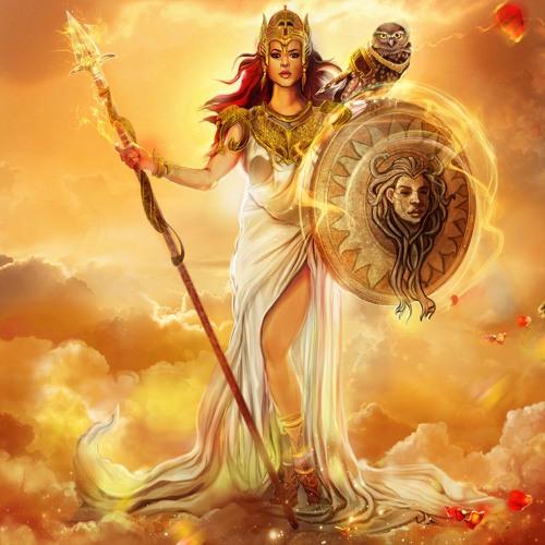 Goddess Athena with knife and protecting shield