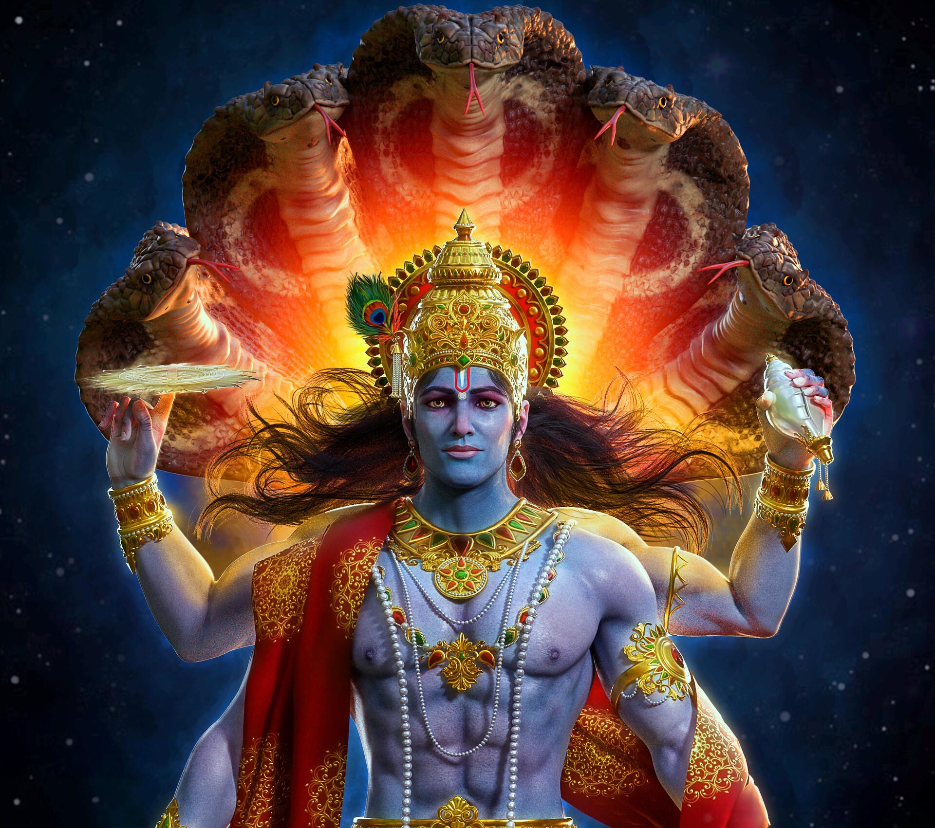 Lord Vishnu with round wheel